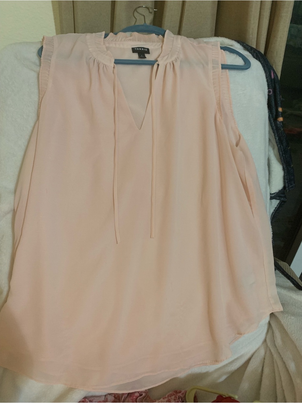 torrid Light Blush Sleeveless Tie-Neck Blouse